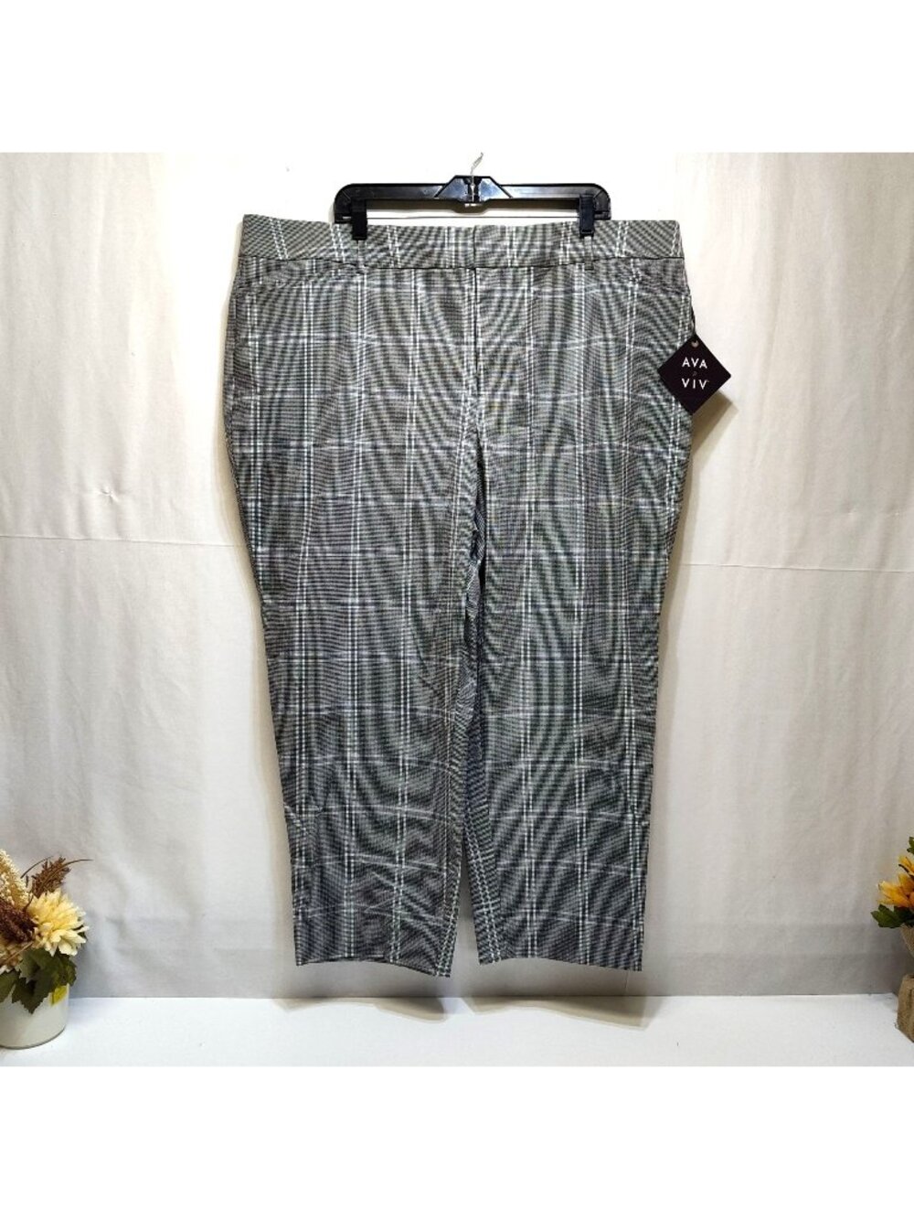 Ava & Viv Plaid Ankle Pant Mid-Rise Comfort Waist Stretch 22W Fitted Hip & Thigh